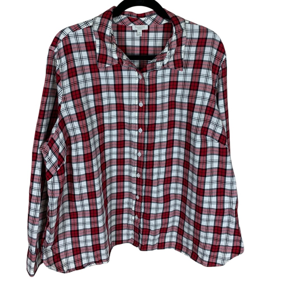 LAST CHANCE! Talbots Red Metallic Thread Plaid Long Sleeve Button Front Shirt 3X